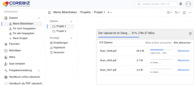 Screenshot CoreBiz Secure File Exchange