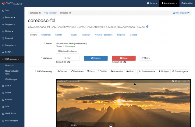 Screenshot CoreBiz Management Console CMC